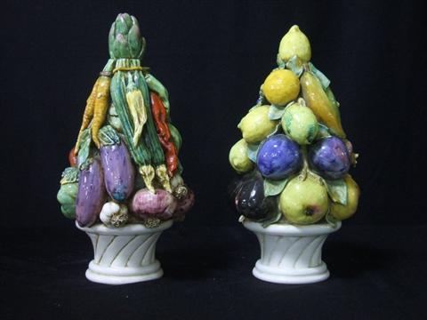 Appraisal: TWO CONTINENTAL POTTERY ORNAMENTS Probably Italian one as a pyramid