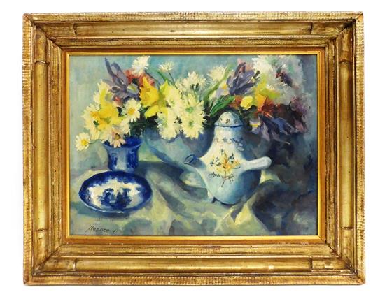 Appraisal: Gene Magazzini American - oil on canvas still life depicting