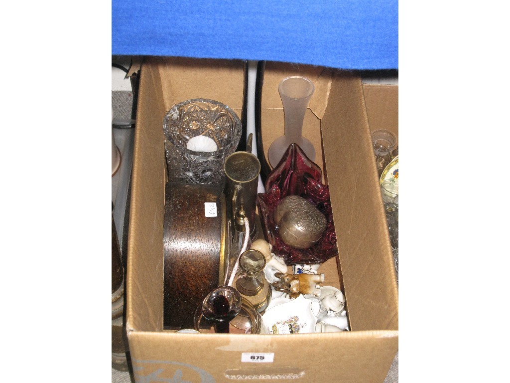 Appraisal: Box of assorted items to include Crested ware Artglass paperweights