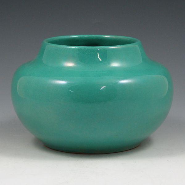 Appraisal: California Faience broad vase in a turquoise high glaze Signed