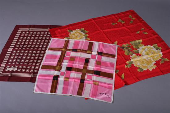 Appraisal: THREE DESIGNER SILK SCARVES Including a Christian Dior red silk