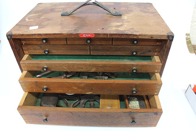 Appraisal: AN ENOX MAHOGANY SMALL CHEST OF ENGINEERING TOOLS cm wide