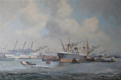 Appraisal: HEADERMANN HARBOR SCENE Signed bottom right Oil on cavas x