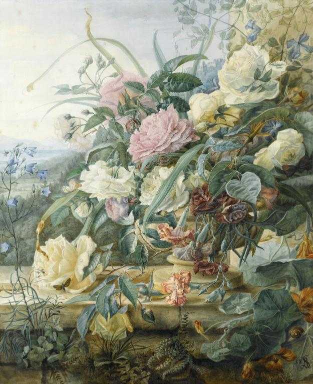 Appraisal: ADALBERT SCHAFFER - ROSES AND OTHER FLOWERS IN A SCULPTED