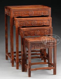 Appraisal: SET OF FOUR CARVED HARDWOOD NESTING TABLES th century China