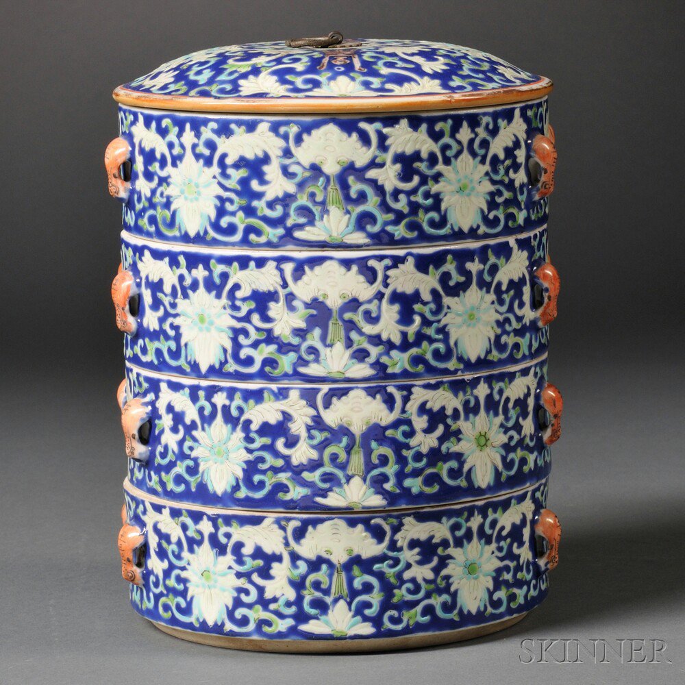 Appraisal: Enameled Porcelain Food Container with Cover China tubular shape consisting