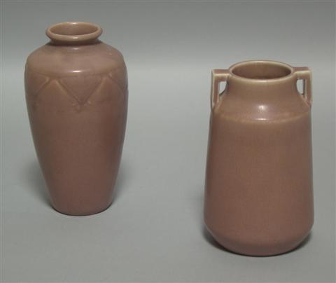 Appraisal: TWO ROOKWOOD MATTE PINK VASES The first impressed date tapering