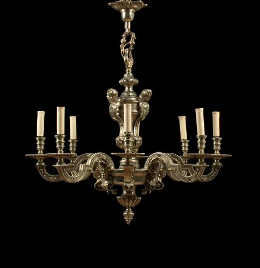 Appraisal: Handsome French Silvered Nickel Eight-Light Chandelier first quarter th century