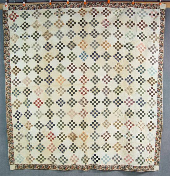 Appraisal: Pieced Nine Patch Quilt Late th Century In black beige