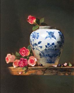 Appraisal: Still Life With Roses by Jie Wei Zhou Jie Wei