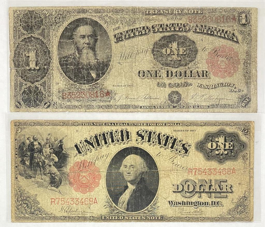 Appraisal: Large Size US Red Seal Currency Notes Treasury Note with