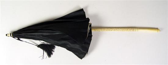 Appraisal: Ivory Handled Parasol Black silk parasol with white lining Handle