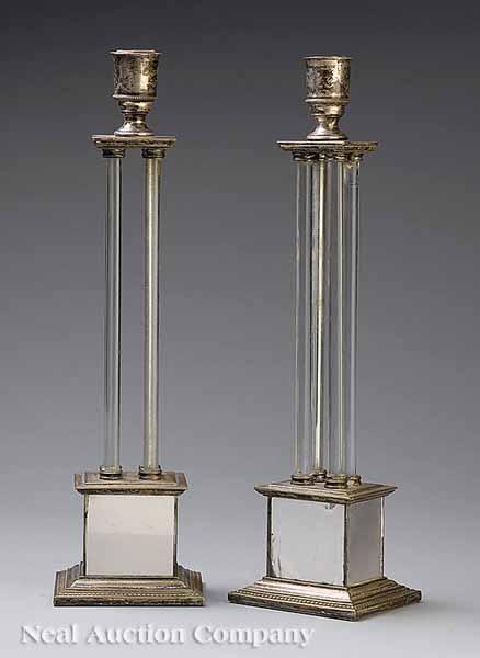 Appraisal: A Pair of Art Moderne Silverplate Glass and Mirrored Table