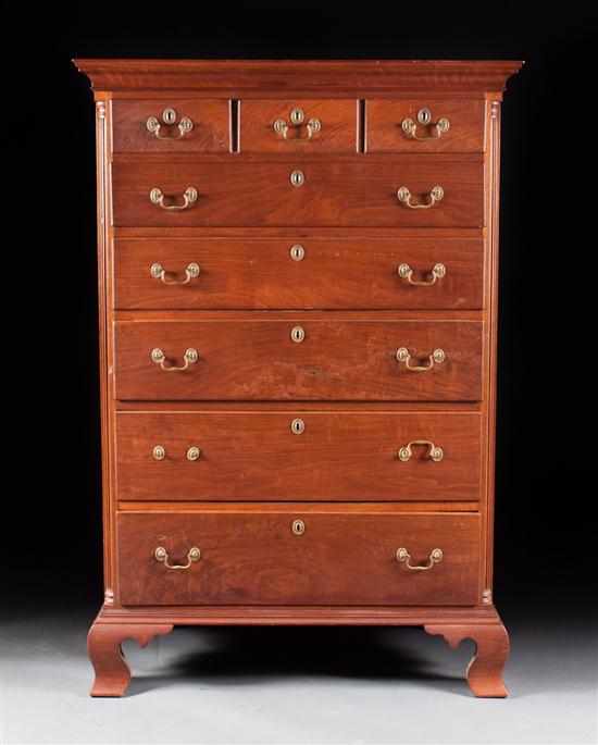 Appraisal: Federal walnut tall chest of drawers Pennsylvania circa molded cornice