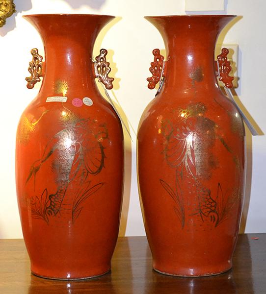 Appraisal: A PAIR OF CHINESE TANGERINE GLAZED PORCELAIN VASES each with