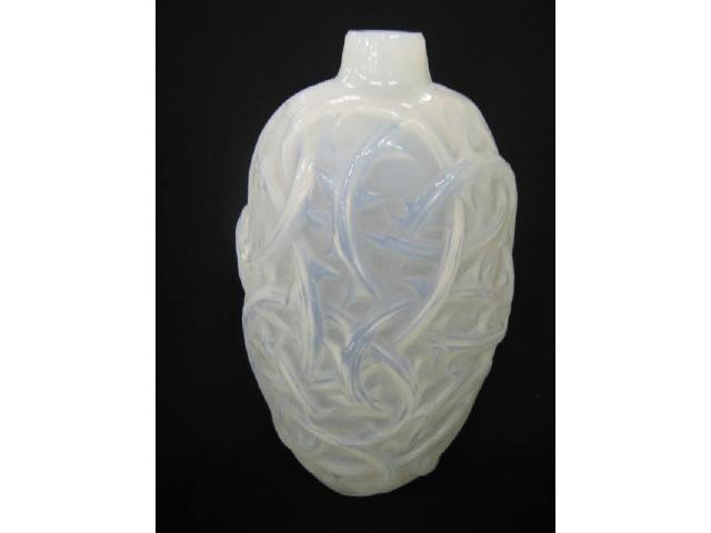 Appraisal: R Lalique Opalescent Art Glass Vase raised vine decor tall