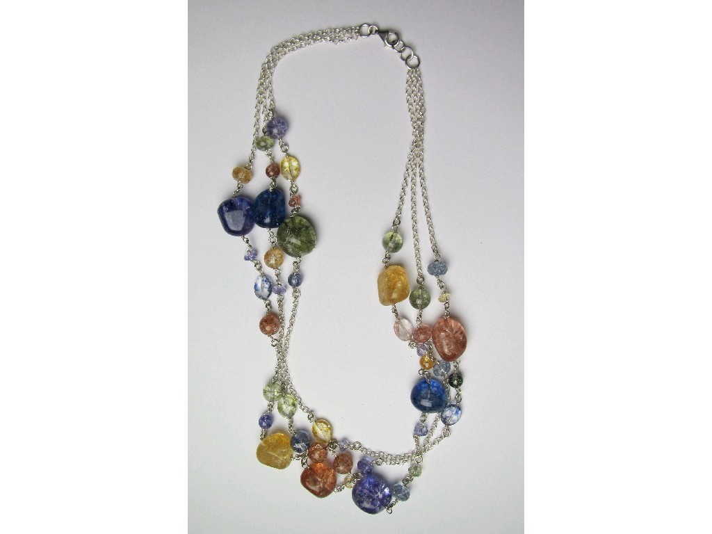 Appraisal: Three stand silver necklace with agate bead spacers