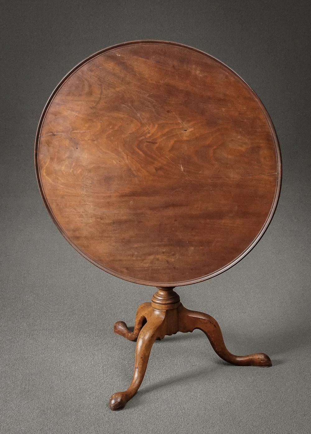 Appraisal: CHIPPENDALE WALNUT DISHED TILT-TOP TRIPOD BIRDCAGE TEA TABLE PENNSYLVANIA PROBABLY