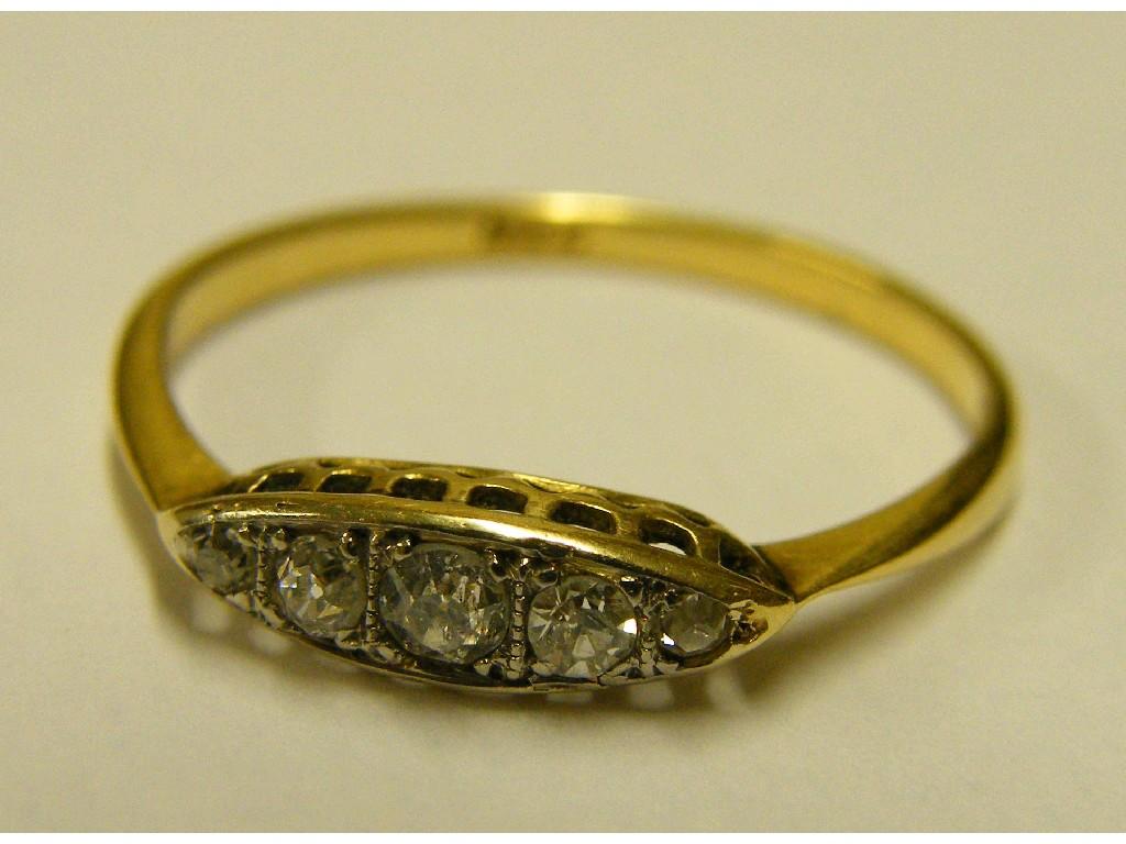 Appraisal: Period ct five stone diamond ring size Q