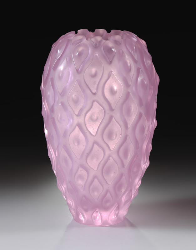 Appraisal: LARGE DAUM FRANCE ART GLASS VASE Heavy cast pink frosted