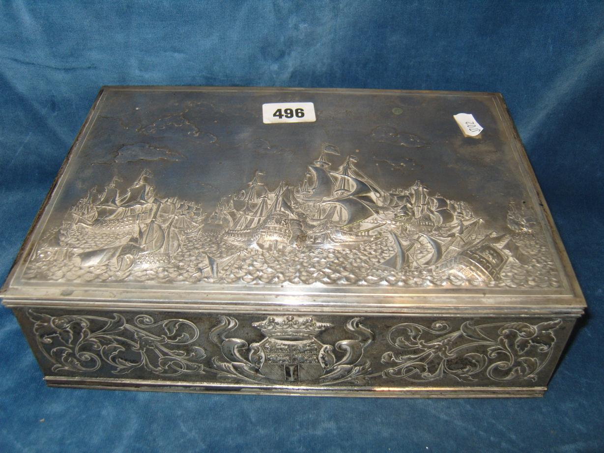 Appraisal: A good quality continental white metal box of rectangular form