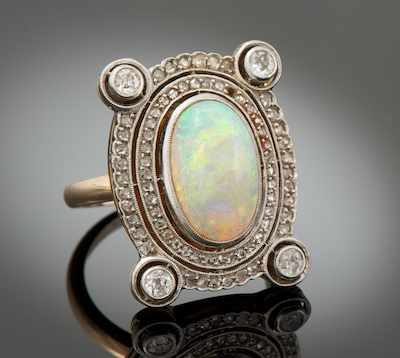 Appraisal: A Ladies' Opal and Diamond Ring k yellow gold ring