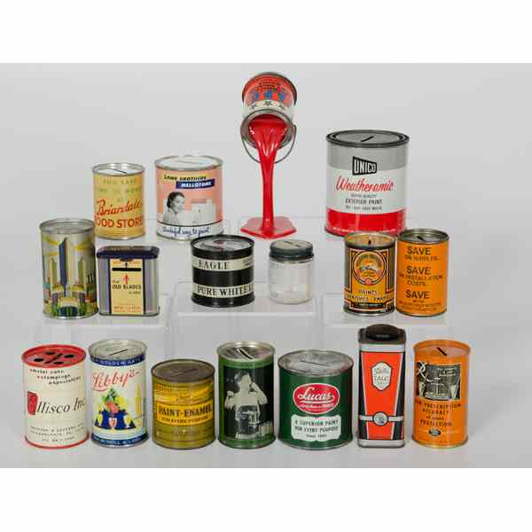 Appraisal: Miscellaneous Paint Shaving and Department Store Banks Lot of tin