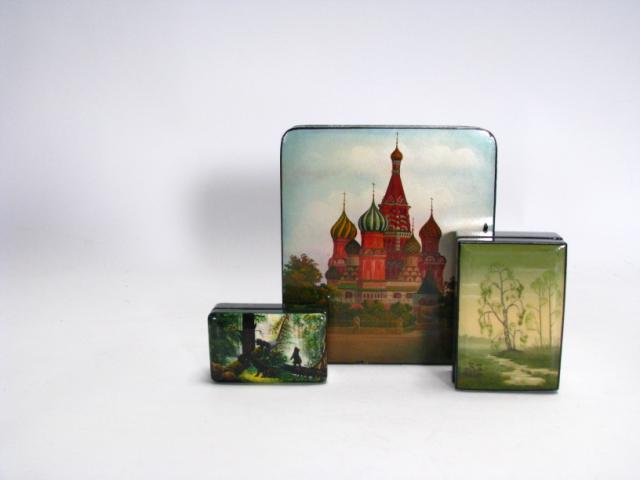 Appraisal: Three lacquered Russian boxes largest is x artist signed and