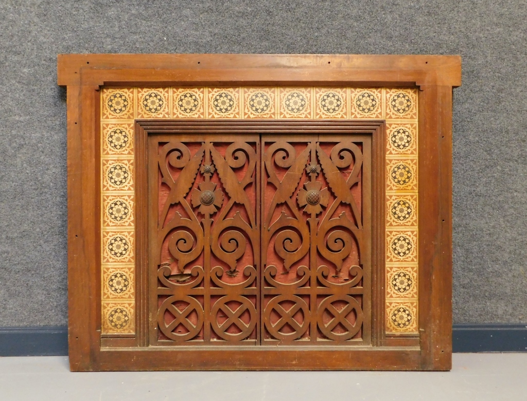 Appraisal: VICTORIAN CARVED WOOD AND TILE FIREPLACE SURROUND United States th