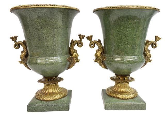 Appraisal: lot of Gilt metal mounted porcelain urns late th c