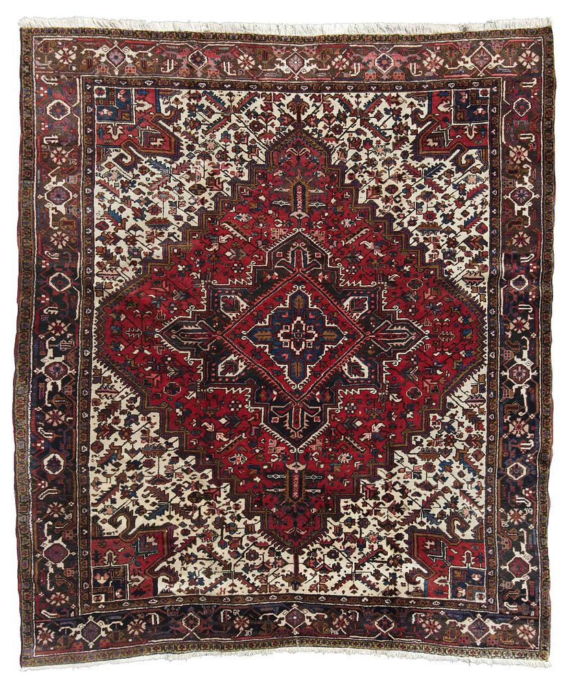 Appraisal: Heriz Rug Persian th century blue polygonal medallion with red