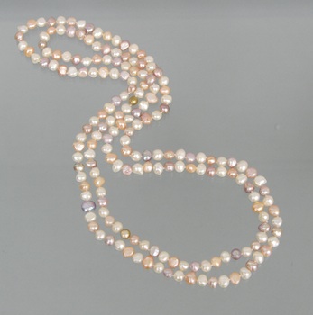 Appraisal: A Rope of Pastel Colored Baroque Pearls A continuous rope