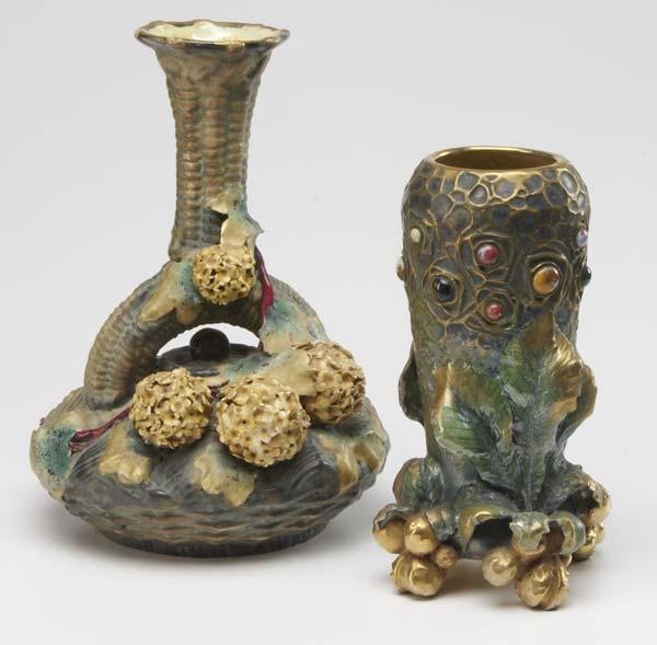 Appraisal: AMPHORA Two vases one with jewels and leaves the other