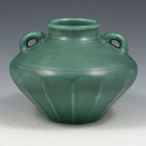 Appraisal: Rookwood Matte Green Handled Vase - Mint Rookwood handled squat