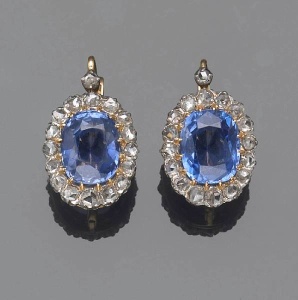 Appraisal: A pair of sapphire diamond platinum and k gold earrings