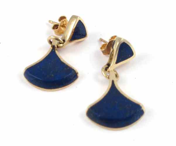 Appraisal: PAIR OF LAPIS LAZULI EARRINGS each k yellow gold set