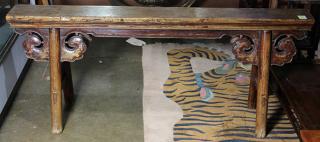 Appraisal: Chinese Narrow Wood Bench Chinese wooden bench with a single