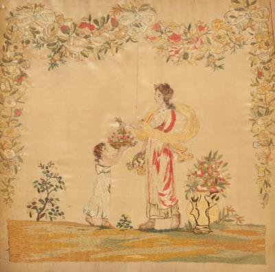 Appraisal: A Georgian needlework picture the flower seller with small child