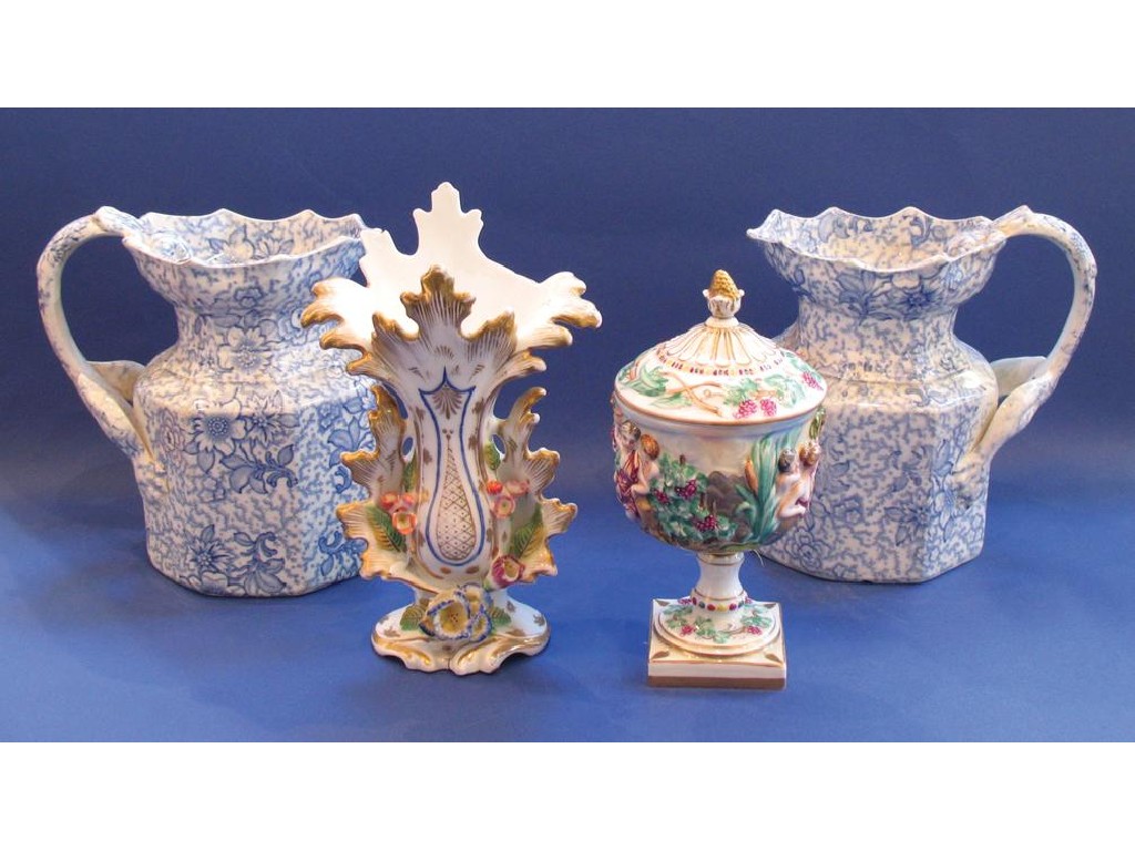 Appraisal: A CAPODIMONTE STYLE CUP AND COVER with raised classical decoration