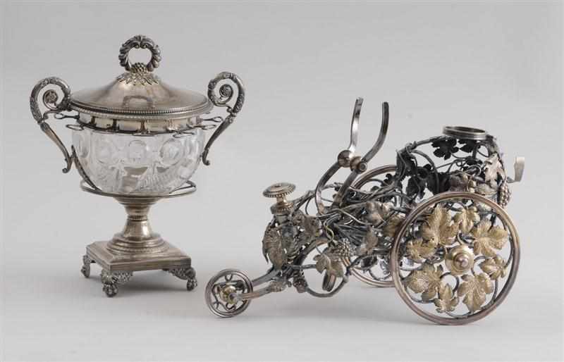 Appraisal: FRENCH SILVER-PLATED CONFITURE AND A CRISTOFLE WAGON The first with