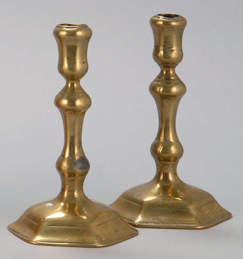 Appraisal: PAIR OF EARLY BRASS CANDLESTICKS Late th Early th CenturyHeight