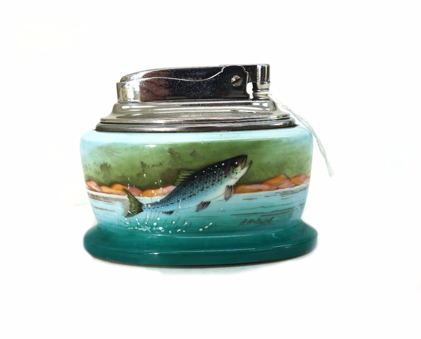 Appraisal: A Minton porcelain cased Ronson table lighter painted around the