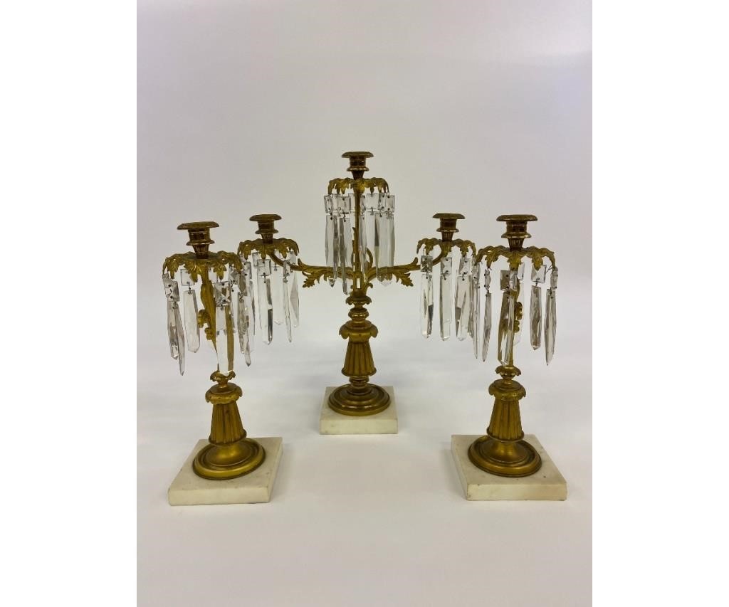 Appraisal: Three piece fire gilt girandole set th c mounted on