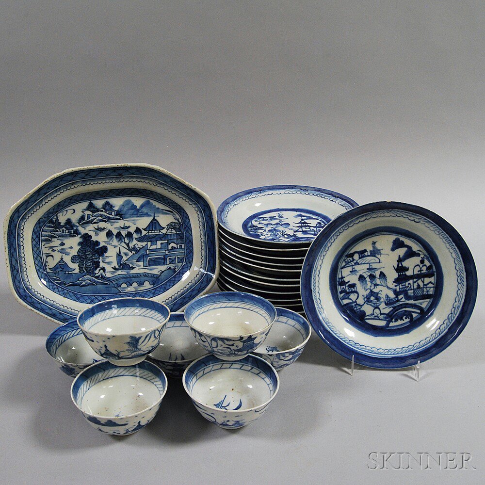 Appraisal: Twenty Pieces of Canton Porcelain twelve plates seven cups and