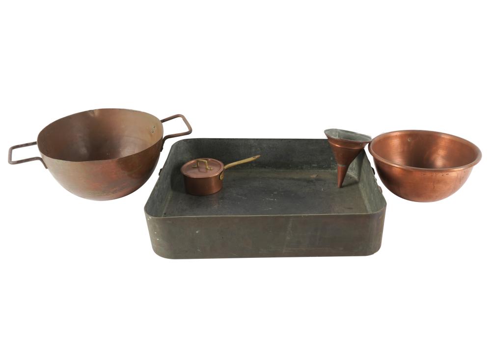 Appraisal: FIVE PIECES OF COPPER COOKWAREcomprising a saucepan marked Made in