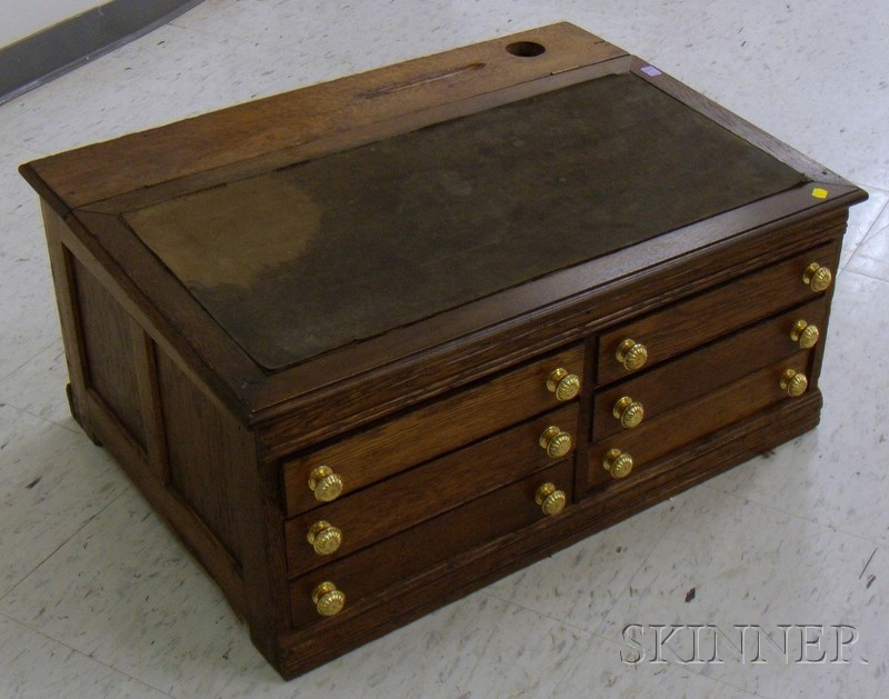 Appraisal: Late Victorian Walnut Slant-lid Six-Drawer Retail Counter-top Desk ht lg