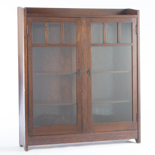 Appraisal: MICHIGAN CHAIR CO Two-door bookcase each door with three small