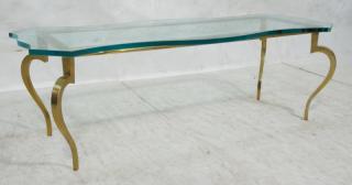 Appraisal: Decorator Brass Cocktail Table Heavy Brass Base Coffee Table with