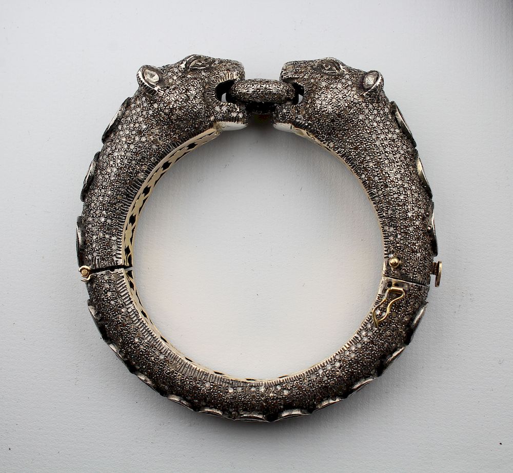 Appraisal: Unusual Panther Bracelet ct Diamonds Fancy custom made Gold Silver