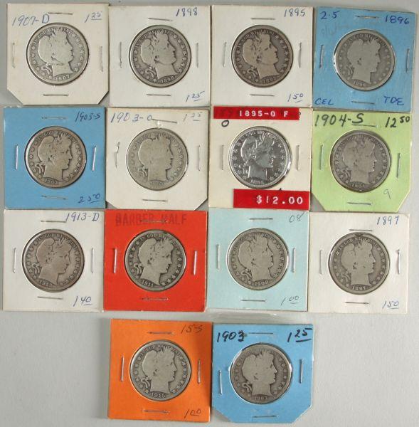 Appraisal: Circulated Barber Half Dollars AG - VF mixed dates and